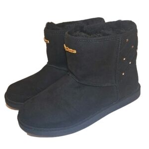 Juicy Couture Kingle Black Faux Fur Lined Gold Studded Ankle Boots Womens Size 9
